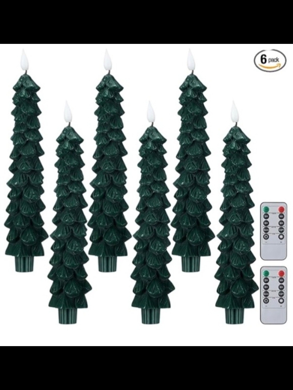 LED Christmas Tree Taper Candles with Remote Pack of 6